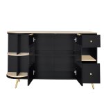 Buffet effet bois et noir avec verre ondul� et �clairage led