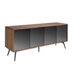 Buffet effet bois noyer et verre miroir noir