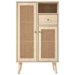 Buffet effet chne avec 2 portes en tissage rotin et 1 tiroir