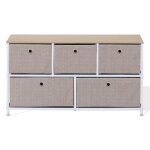 Buffet enfilade � 5 tiroirs en metal et tissu blanc et beige
