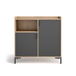 Buffet d entr�e en m�lamin� ch�ne clair et graphite 88x90x33 cm