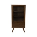 Buffet haut 2 tirois 2 tagres avec vitre l72cm effet bois fonc
