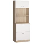 Buffet haut - 2 tiroirs, porte, 2 niches - blanc aspect bois clair