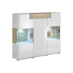 Buffet haut 3 portes 1 tiroir avec led stratifiés blanc et bois Buffet haut 3 portes 1 tiroir avec led stratifiés blanc et bois