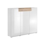 Buffet haut 3 portes 1 tiroir stratifiés blanc et bois Buffet haut 3 portes 1 tiroir stratifiés blanc et bois