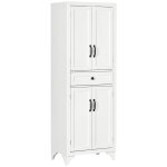 Buffet haut 4 portes 2 tagres tiroir coulissant blanc poignes noir