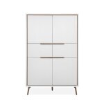 Buffet haut 4 portes et 2 tiroirs h140 cm - effet chne et blanc