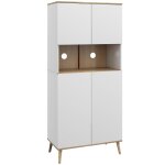 Buffet haut 4 portes 3 �tag�res grande niche blanc aspect ch�ne clair