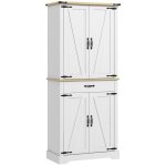 Buffet haut 4 portes multiples tagres tiroir blanc aspect bois