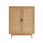 Buffet haut effet chne et cannage rotin 2 portes