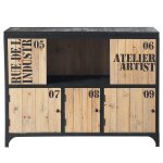 Buffet industriel en m�tal noir et bois de sapin l110