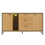 Buffet industriel moderne avec led 3 tiroirs, 3 portes