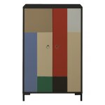 Buffet mdf 2 portes d�coratives blocs tuile, beige, bleu, vert