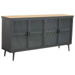Buffet en mtal et bois avec verre, noir 160x36x80h cm