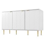 Buffet moderne blanc laqu motif floral pieds et poignes dors