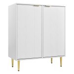 Buffet motif floral blanc laqu avec pieds et poignes plaqus dores