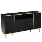 Buffet noir brillant avec accents dor�s et �clairage led