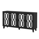 Buffet noir design 4 portes miroir motif géométrique Buffet noir design 4 portes miroir motif géométrique