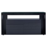 Buffet noir laqu luxe 6 tiroirs avec clairage led