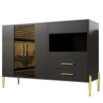 Buffet noir luxueux une niche, 3 tirioirs et 1 porte verre Buffet noir luxueux une niche, 3 tirioirs et 1 porte verre