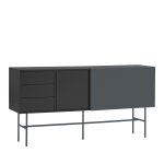 Buffet avec porte coulissante en bois l180 cm - gris et noir