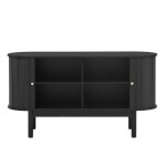 Buffet rétro bois noir porte coulissante à lattes et pieds en pin Buffet rétro bois noir porte coulissante à lattes et pieds en pin