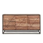 Buffet de salle  manger en acacia et en mtal 3 portes l145