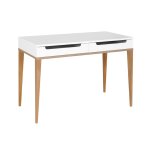 Bureau 2 tiroirs blanc et bois