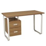 Bureau 2 tiroirs effet bois clair et pieds métal blanc Bureau 2 tiroirs effet bois clair et pieds métal blanc