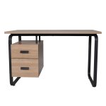 Bureau avec 2 tiroirs effet bois clair et pieds métal noir Bureau avec 2 tiroirs effet bois clair et pieds métal noir