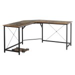 Bureau d'angle design industriel aspect vieux bois mtal noir