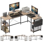 Bureau d'angle modulable rversible pour 2 personnes bois naturel