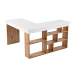 Bureau d'angle avec rangements dcor blanc et pin atlantique l130 cm