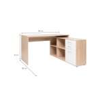 Bureau d'angle avec rangement tiroirs et niches effet bois