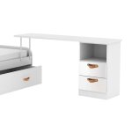 Bureau avec bloc tiroir blanc cuir 76, 5x150x45cm
