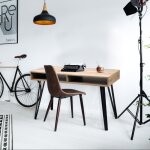 Bureau en chne fonc et mtal noir