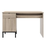 Bureau effet bois chne clair et noir avec rangement