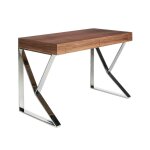 Bureau effet bois noyer et acier chromé Bureau effet bois noyer et acier chromé