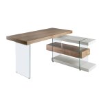Bureau effet bois noyer et verre tremp