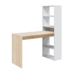 Bureau avec tagre de rangement rversible 120x53x144cm - blanc / bois