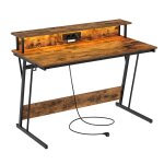 Bureau gaming avec multiprise 60 x 120 x 76 cm marron rustique Bureau gaming avec multiprise 60 x 120 x 76 cm marron rustique