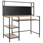 Bureau informatique 4 �tag�res panneau noir m�tal aspect ch�ne clair