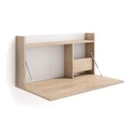 Bureau mural 1 porte en mlamine chne et blanc 42x80x47 cm