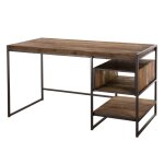 Bureau niche tablette en teck recycl acacia mahogany mtal noir