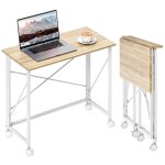 Bureau pliant table d'ordinateur 80 x 40 cm sur roulettes chêne Bureau pliant table d'ordinateur 80 x 40 cm sur roulettes chêne