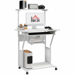 Bureau pratique avec roulettes étagères plateau blanc Bureau pratique avec roulettes étagères plateau blanc