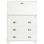 Bureau secrétaire 3 tiroirs et plateau refermable en bois massif blanc Bureau secrétaire 3 tiroirs et plateau refermable en bois massif blanc
