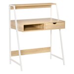 Bureau secrétaire néo - rétro tiroir niche étagère aspect chêne clair Bureau secrétaire néo - rétro tiroir niche étagère aspect chêne clair