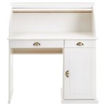 Bureau secrtaire avec volet roulant, en bois massif, blanc
