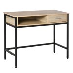Bureau style industriel casier tiroir mtal noir aspect chne clair